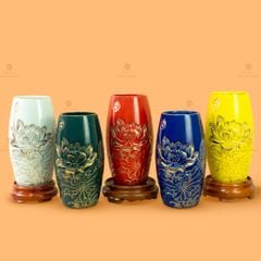 Lọ Hoa Men Màu Hoa Sen Vẽ Vàng
