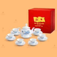 Bộ Ấm Chén Trà Đài Các Sen Xanh Kẻ Vàng