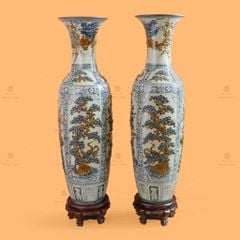 Lộc Bình 1M4 Men Rạn Đắp Nổi Tứ Cảnh