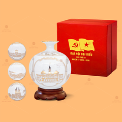 Bình Hút Lộc Men Trắng Vẽ Vàng Tứ Cảnh Thành Phố